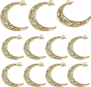 40pcs Antique Golden Hollow Moon Charms Alloy Luna Crescent Symbol Filigree Pendants Jewelry Making Findings for DIY Bracelets Necklace Earring Crafts Supplies
