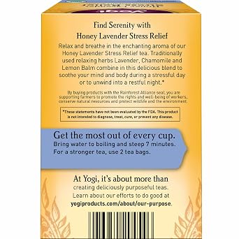 Yogi Tea Honey Lavender Stress Relief - 16 Bags per Pack (4 Packs) - Organic Chamomile Lavender Tea - Includes Lemon Balm, Lemongrass, Spearmint Leaf, Peppermint Leaf, Honey Flavor & More