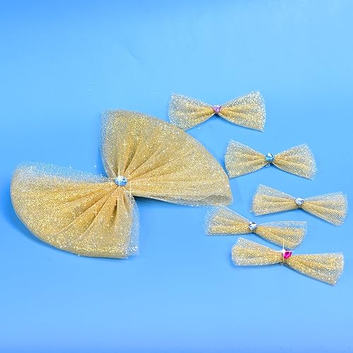 Miniatura 3 de Outus Cinta de tul dorada con purpurina para envolver regalos, Pascua, Día de la Madre, Navidad, primavera, 6 pulgadas por 25 yardas, cinta de tul