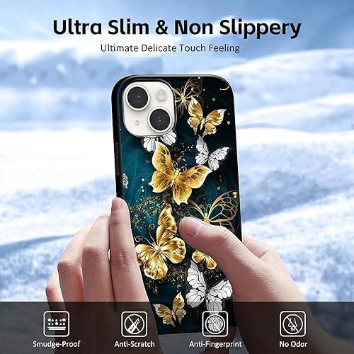 Miniatura 4 de Uiaoiais Funda diseñada para iPhone 15, funda de teléfono de mariposa dorada para niñas, mujeres y hombres, TPU suave a prueba de golpes, funda
