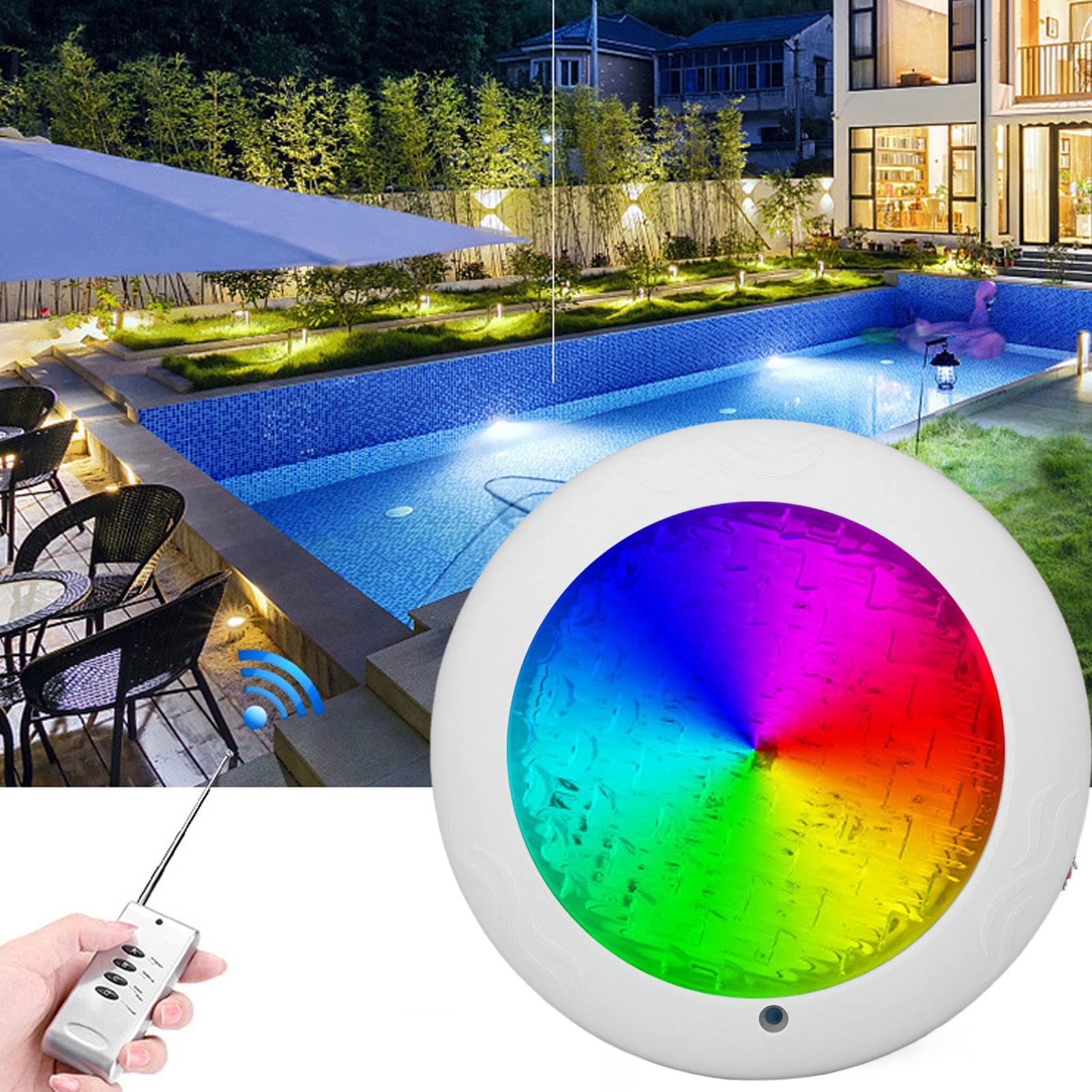 Yosoo Health Gear Oświetlenie Basenowe LED 12 V ABS PC RGB Podwodne światło 35 W IP68 Wodoodporne z Pilotem do Zewnętrznych Krytych Basenów Fontanna Oświetlenie Naścienne (WHITE)