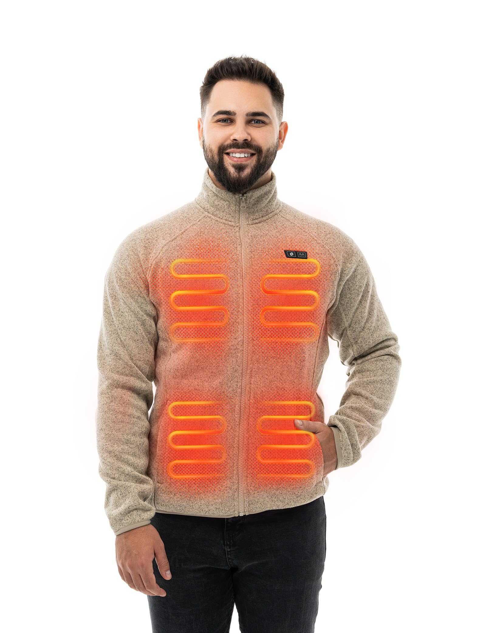 HENNCHEE Heated Fleece Jackets for Men with 12V 16000mah Battery Pack, Zip Up Heating Sweater, Knitted Coat Sweatshirt Gray XXL