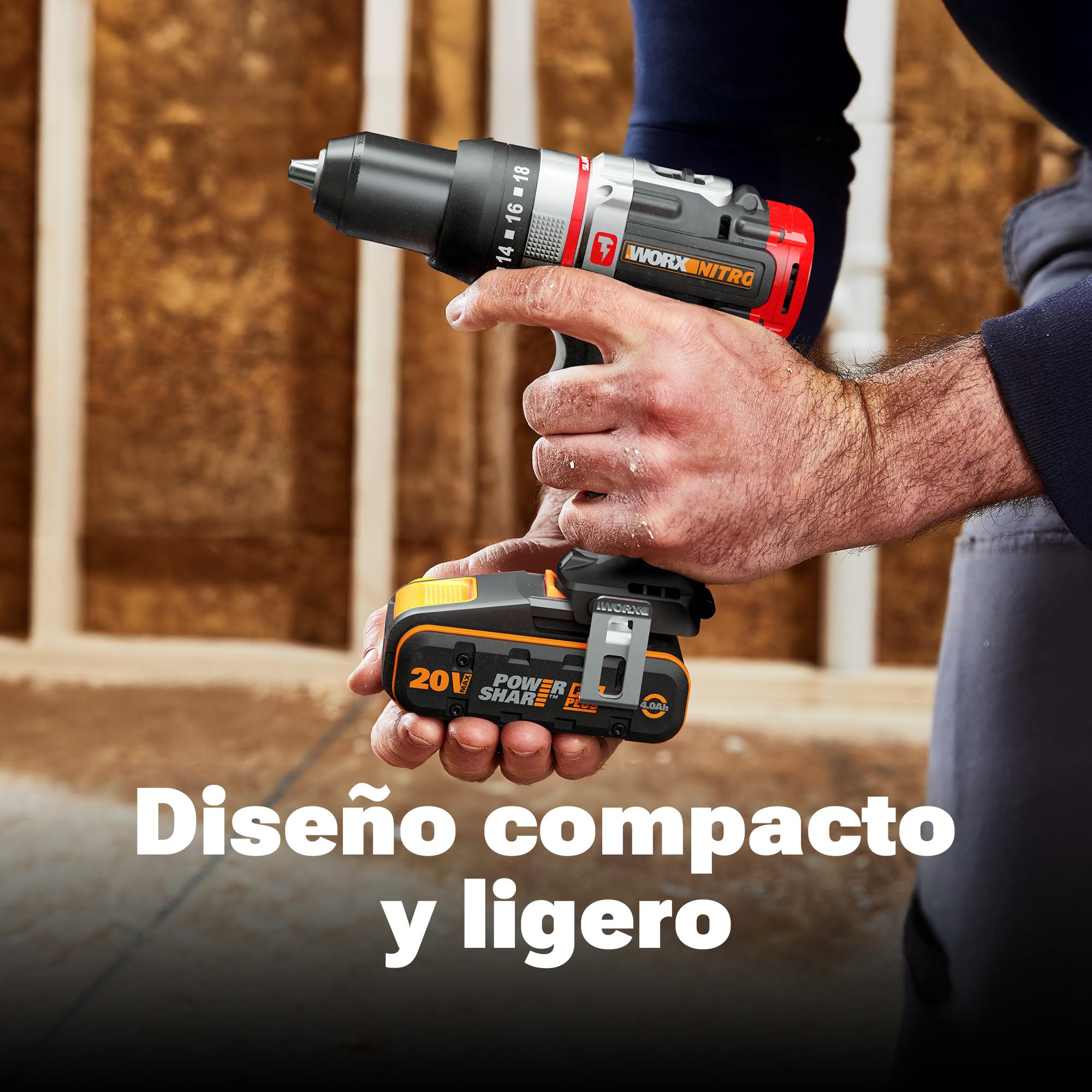WORX WA3646 Powershare Pro Plus 20V 4Ah, batería de Ciclo Largo, con tecnología de Alto Rendimiento, indicador Integrado, Compacto y Ligero, Compatible con Todas Las Herramientas WORX