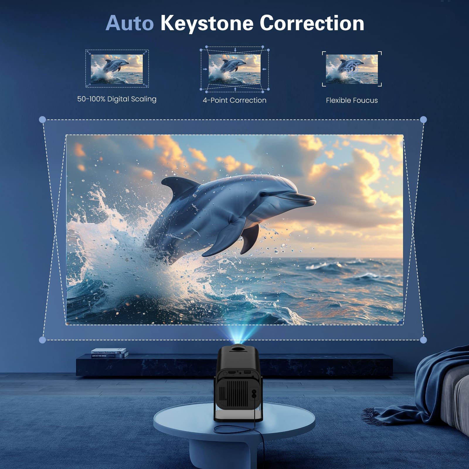 [App intégrée] Vidéoprojecteur 4K 1080P, Mini Projecteur Portable WiFi 6 BT 5.4, Projecteur Full HD 1080P Compatible Con HDMI/TV Stick/Ordinateur Portable, Noir