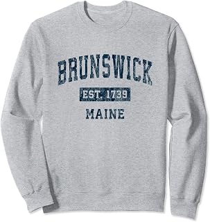 Brunswick Maine ME Vintage Sports Design Navy Print Sweatshirt