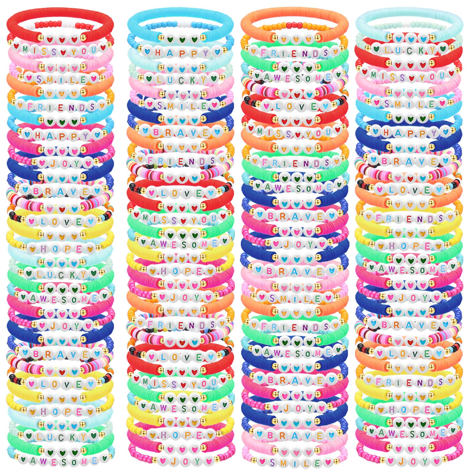 Equsion 100 Pcs Beaded Friendship Bracelets Bulk Colorful Inspirational Stretch Bracelets Y2k Preppy Adjustable Jewelry for Rainbow Princess Women