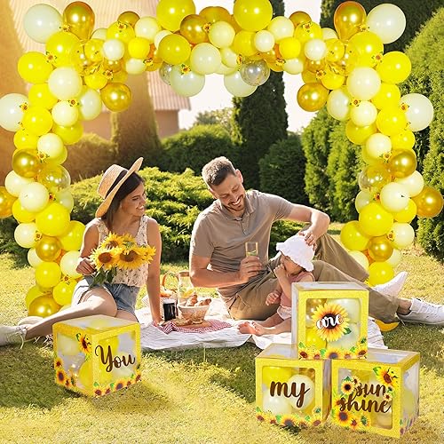 Miniatura 5 de Honoson 54 piezas de decoración de fiesta de girasol para baby shower, cajas de globos de girasol con cuerdas de luz LED, decoración de cumpleaños