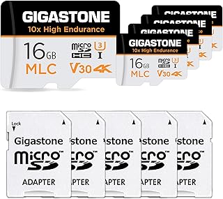 [MLC 10x High Endurance] Gigastone MLC Micro SD Card 16GB 5-Pack, 10x High Endurance 4K Video Recording, Security Cam, Dash Cam, Surveillance Cam Compatible 95MB/s, U3 C10