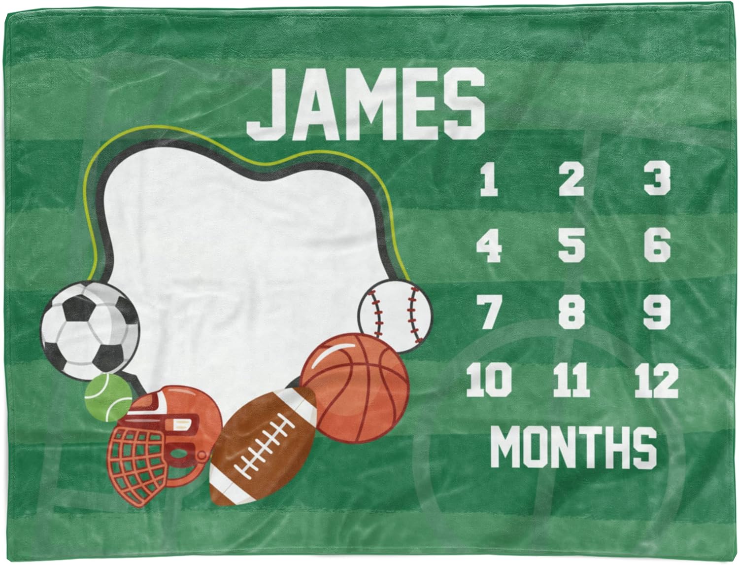 TEEAMORE Custom Baby Monthly Milestone Throw Blanket Sports Ball Design Add Your Text Baby Girl Boy Age Photo Reveal Months Shower Blanket (50X60)