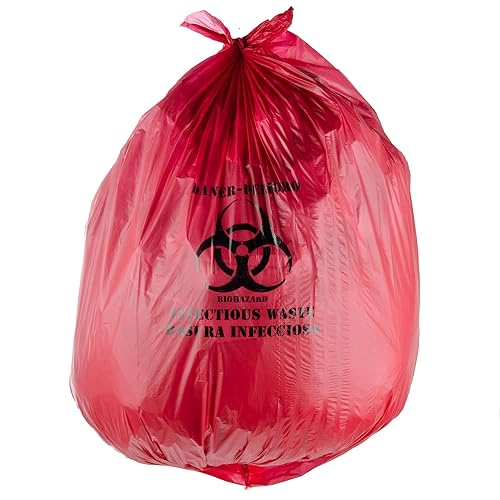 Bolsa de residuos infecciosos de aislamiento rojo/bolsa de riesgo biológico de alta densidad 17 micrones - 200/caja 40-45 galones 40" x 48" por