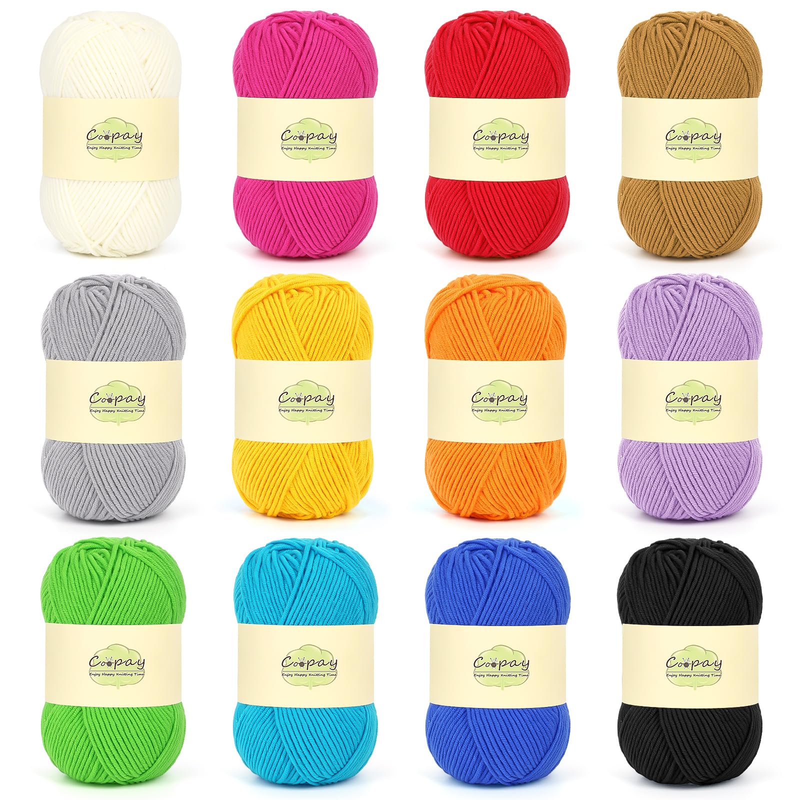 Coopay 12×50g Crochet Yarn DK, Soft 5Ply Milk Cotton Yarn for Crochet-60% Cotton 40% Acrylic-Multicolour Cotton DK Yarn, Double Knitting Yarn for Beginners DIY Amigurumi, Baby Clothes, Granny Squares