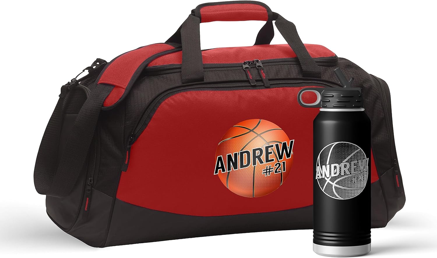 Personalized Basketball Duffel Bag Set Engraved Water Bottle | Coach Design Name Number Player Boys Girls Birthday Christmas