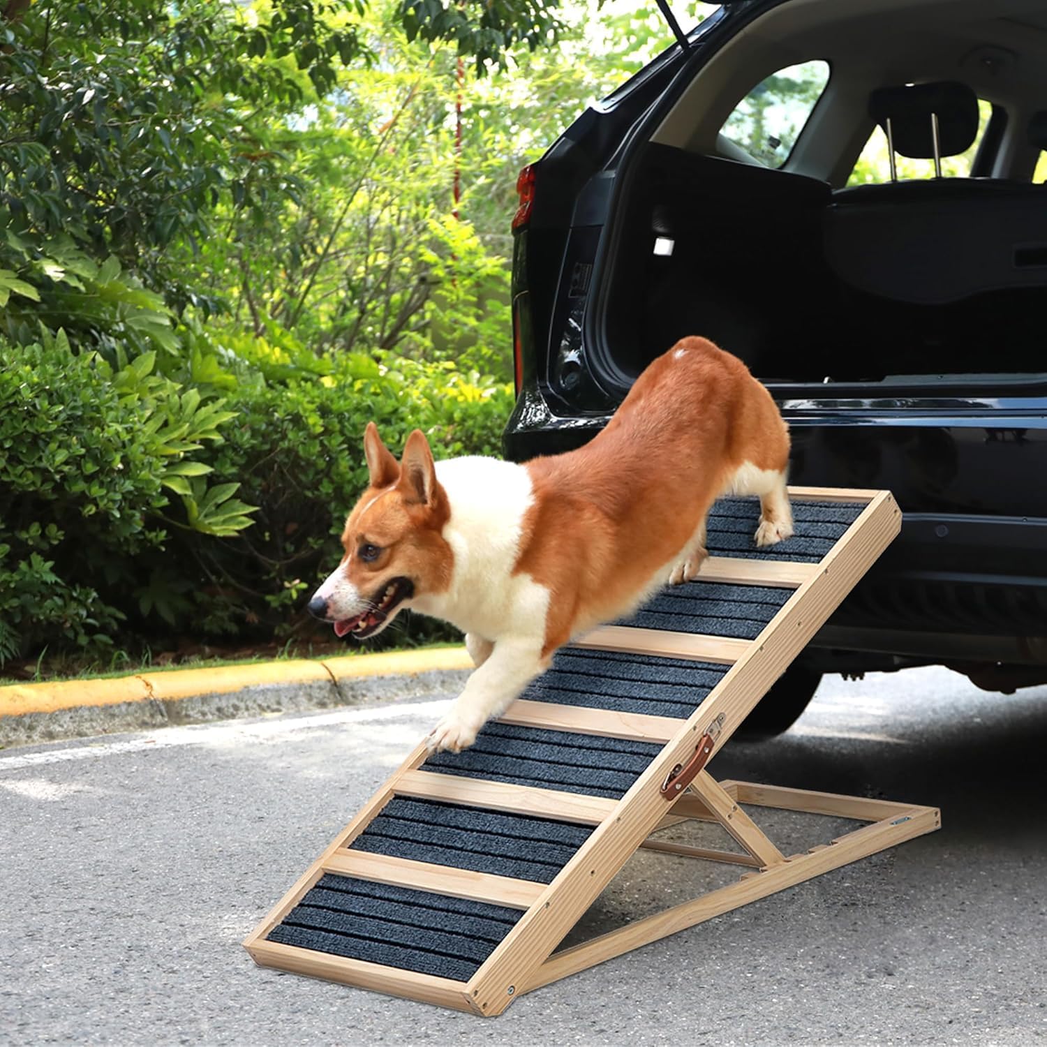 Hunderampe Klappbar aus Massivholz Höhenverstellbar mit abnehmbaren Anti-Rutsch-Leisten Für ältere Hunde & Katzen mit Mobilitätseingeschränkung Leicht & Tragbar für Auto, Sofa, Bett