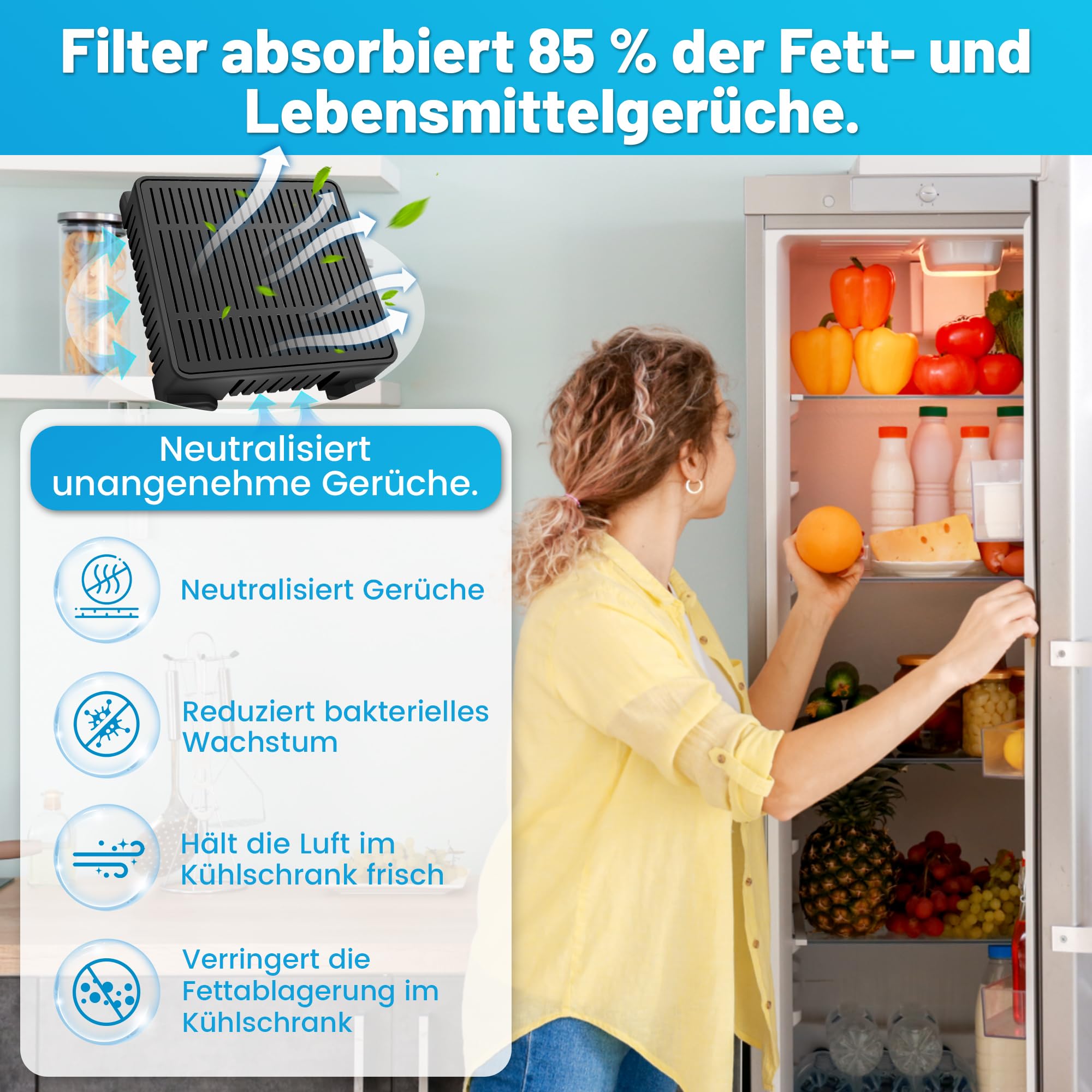 Lot de 4 filtres à charbon actif pour réfrigérateurs 9096989 9882460 9882429 988246000 7440021-00 Fresh Air avec charbon actif