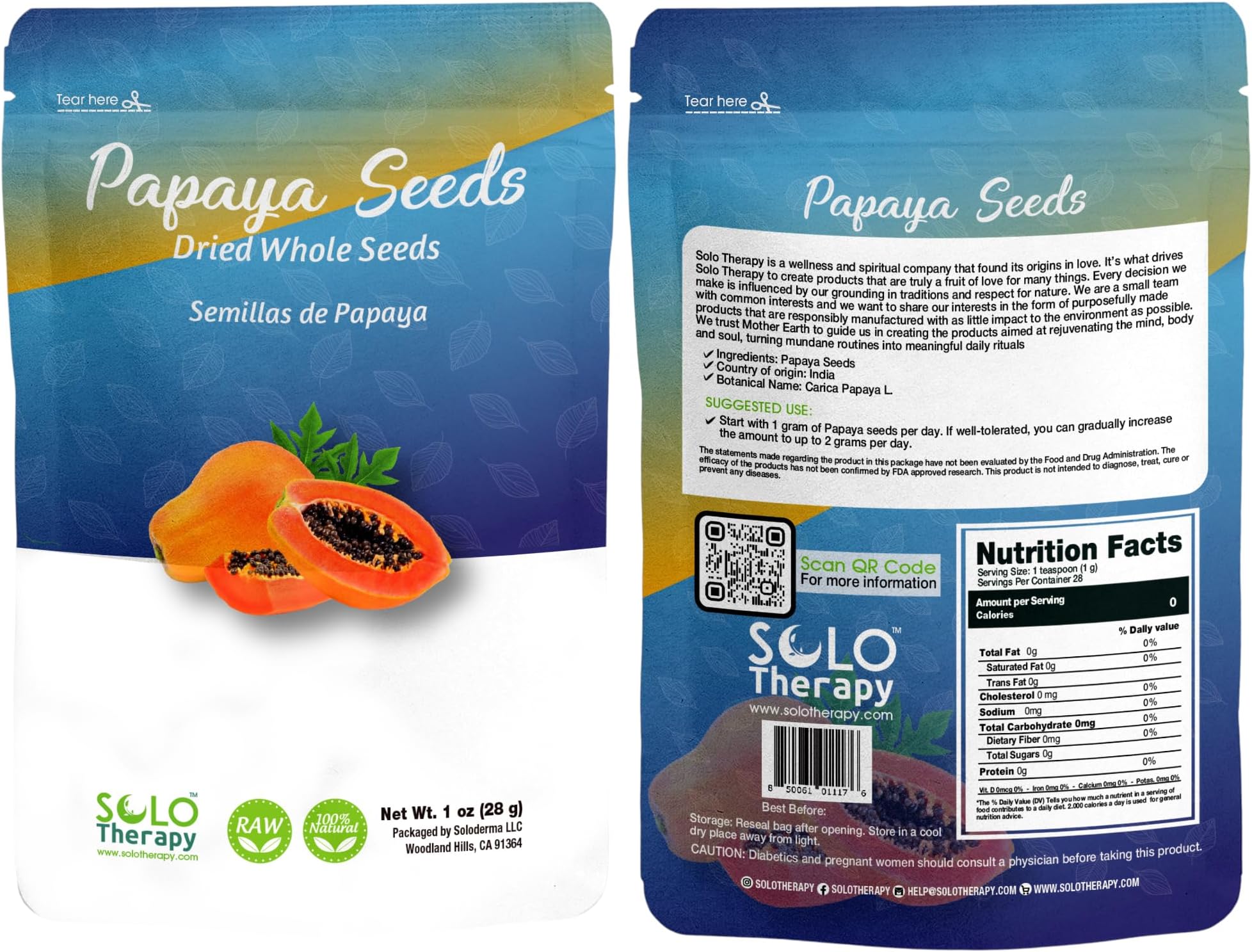 Papaya Seeds, Dried Whole Seeds, 1 oz (28 g), Raw, Natural (1 ounce (28 grams))