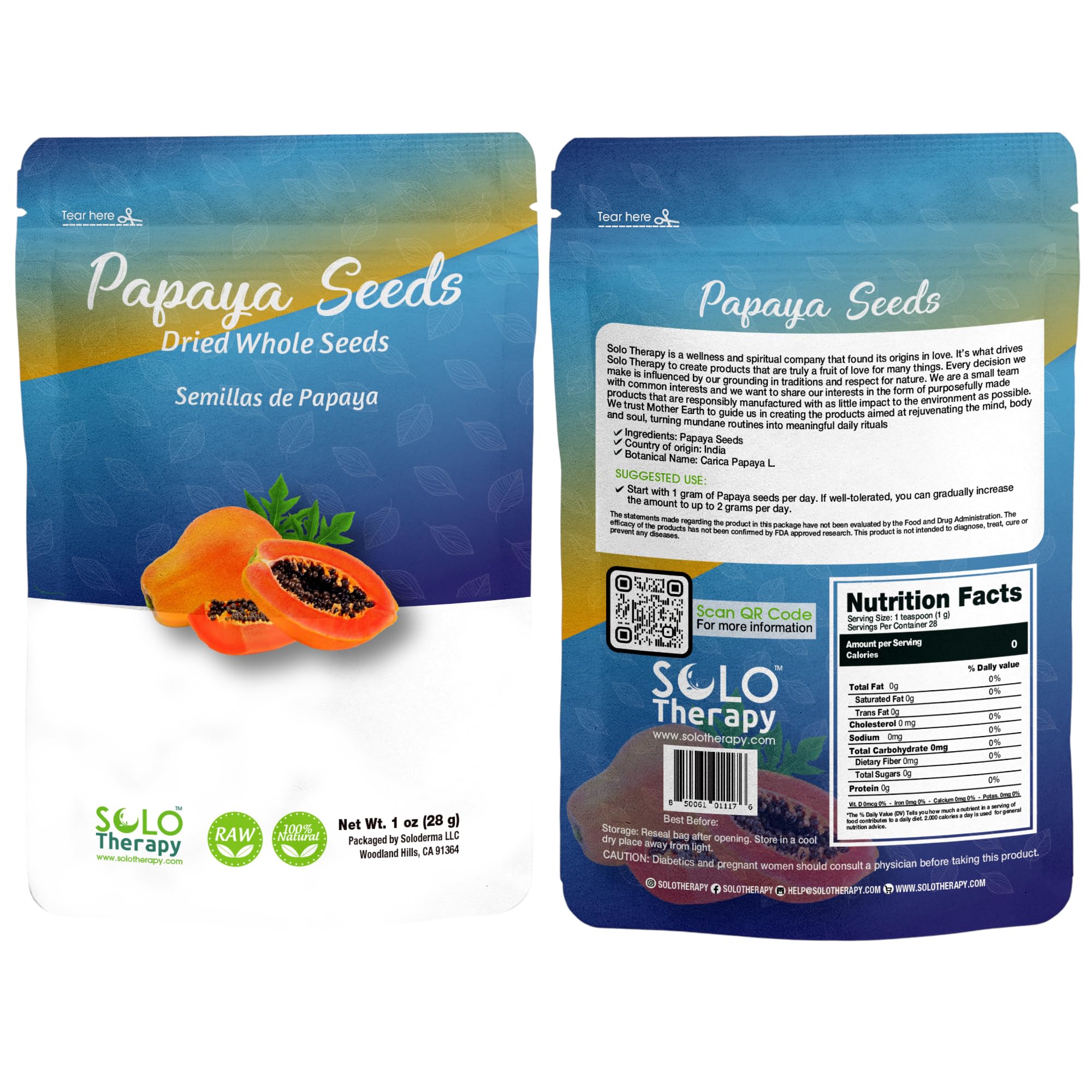 Papaya Seeds, Dried Whole Seeds, 1 oz (28 g), Raw, Natural (1 ounce (28 grams))