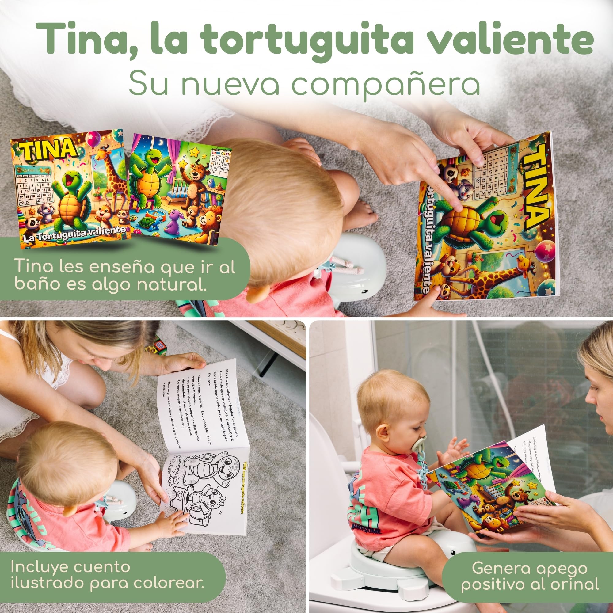 Vasino Bambini Portatile 4 in 1 Pieghevole – Riduttore WC per Bambini, WC Portatile da Viaggio, Sgabello e Rialzo, Design Tartaruga, con 20 Sacchetti e Zaino