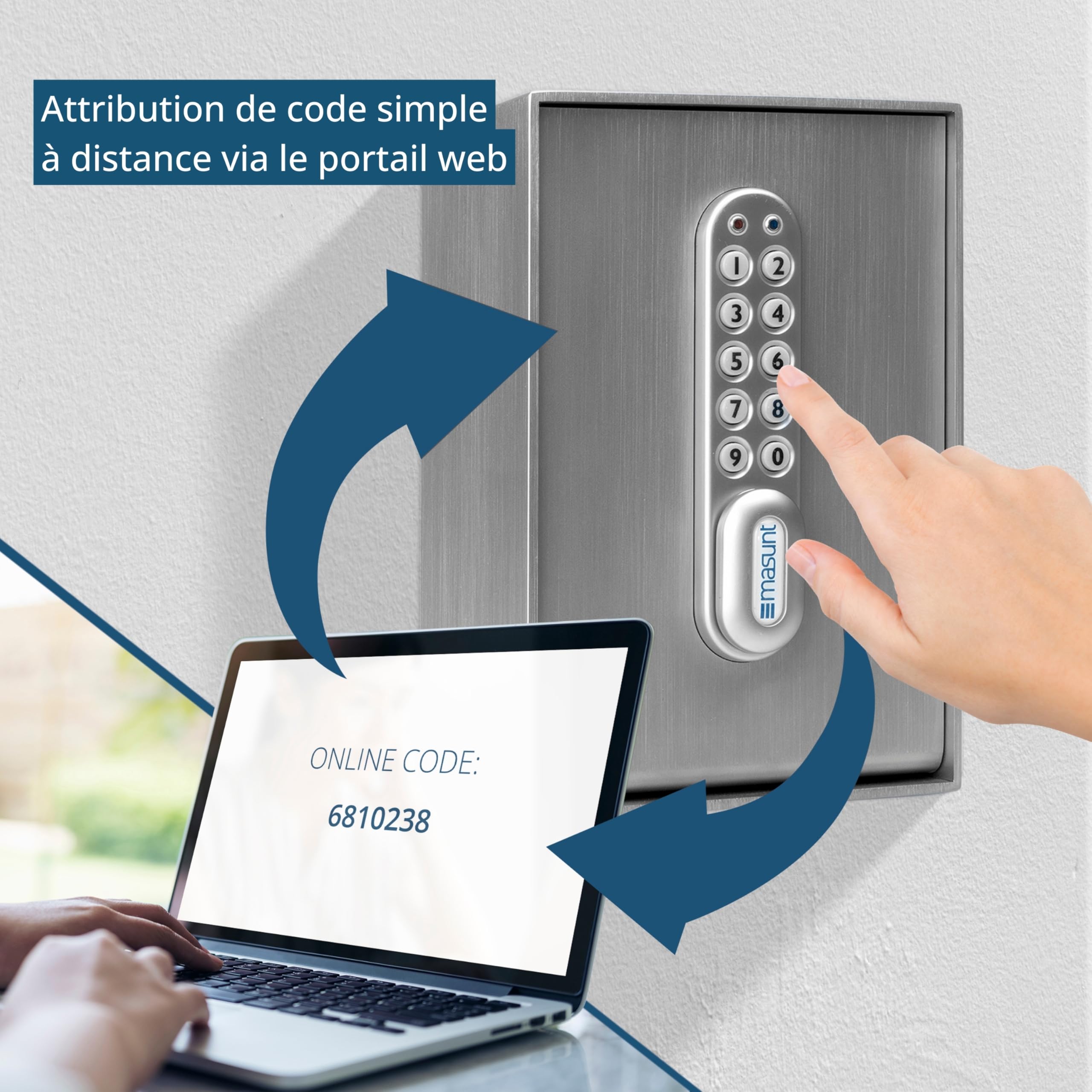 masunt coffre-fort à clés 2140 E Code | attribution innovante de code en ligne à distance | coffre-fort numérique en acier inoxydable V4A massif | sécurité maximale