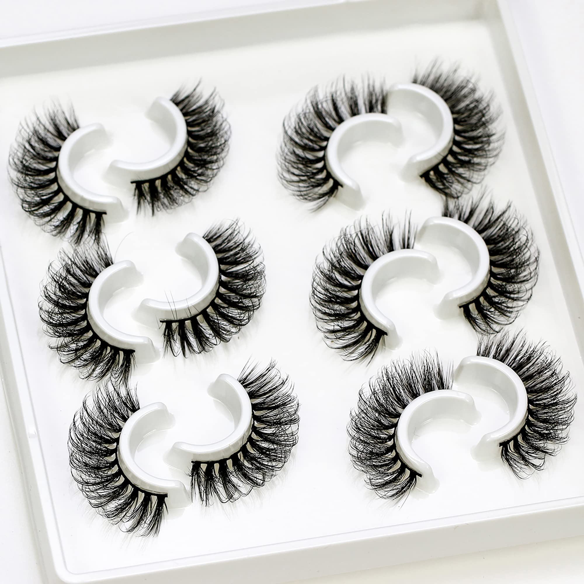 Zitoo False Eyelashes Cat-Eye Fluffy Faux Mink Lashes 3D Wispy Lashes 6 Pairs Pack Dramatic Long Thick Volume Fake Eye Lash Multipack(ML09)