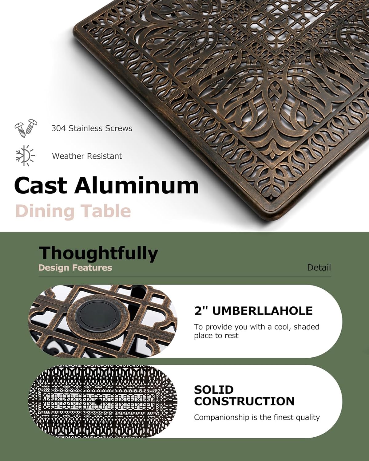 9 Piece Cast Aluminum Outdoor Dining Set, Retro Patio Dining Furniture Set for 8 Includes 86” Table 2 Swivel & 6 Stackable Elizabeth Chairs with Cushions and 2“ Umbrella Hole for Porch Poolside Garden