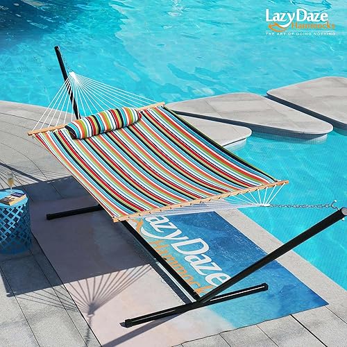 Miniatura 9 de Lazy Daze - Hamaca de tela Sunbrella de 12 pies con barras esparcidoras y almohada gratuita para dos personas, resistente a todo clima y a la