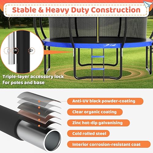 Miniatura 7 de Trampoline for Kids and Adults, 14FT Recreational Kids Trampoline with Safety Enclosure Net & Ladder, Outdoor Recreational Trampolines for Backyard