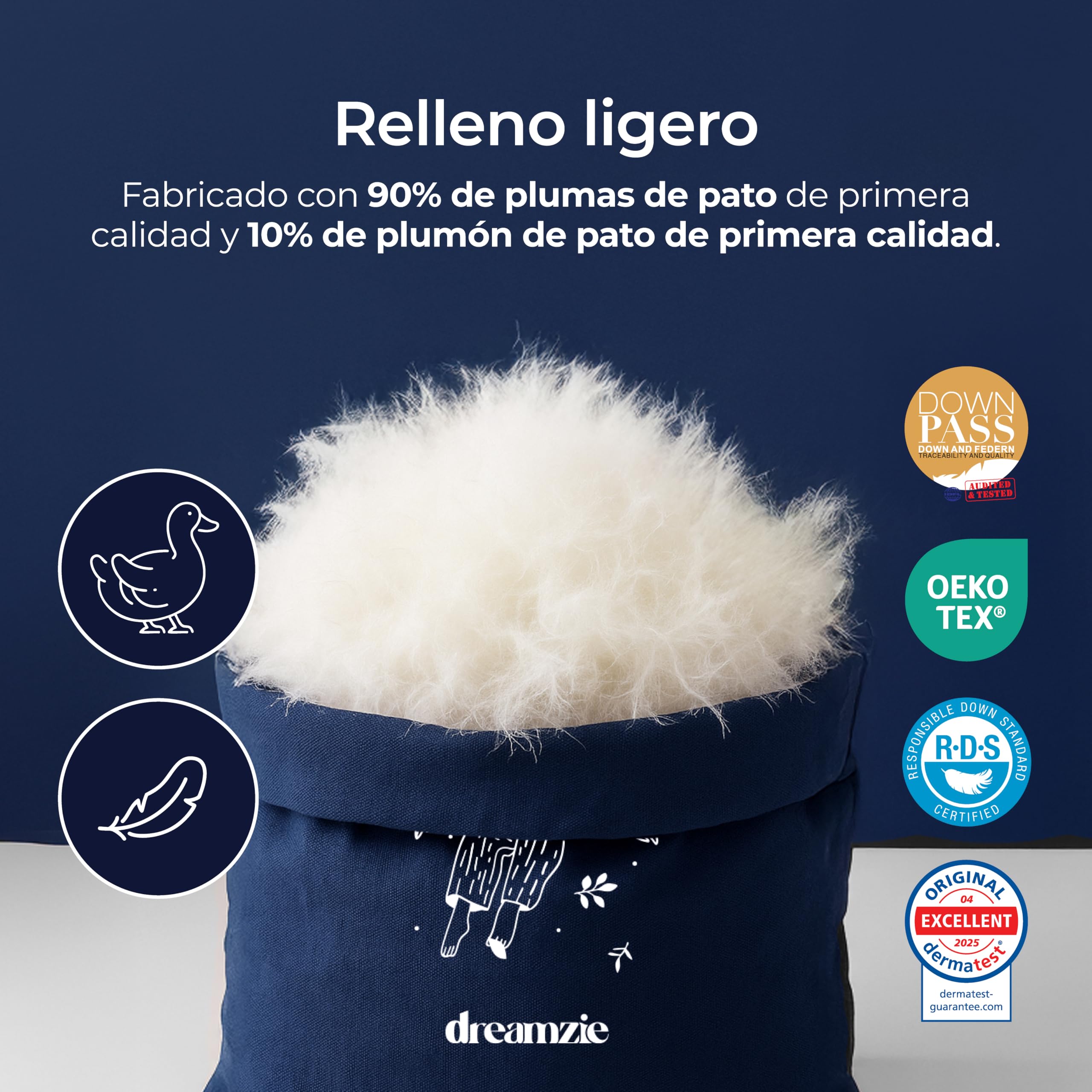 Dreamzie - Edredón de Plumas Ultracómodo Nordico Cama 135 - Duvet y Plumón de Pato 450gsm – Certificado Oeko-Tex, Downpass y RDS para Bienestar Animal