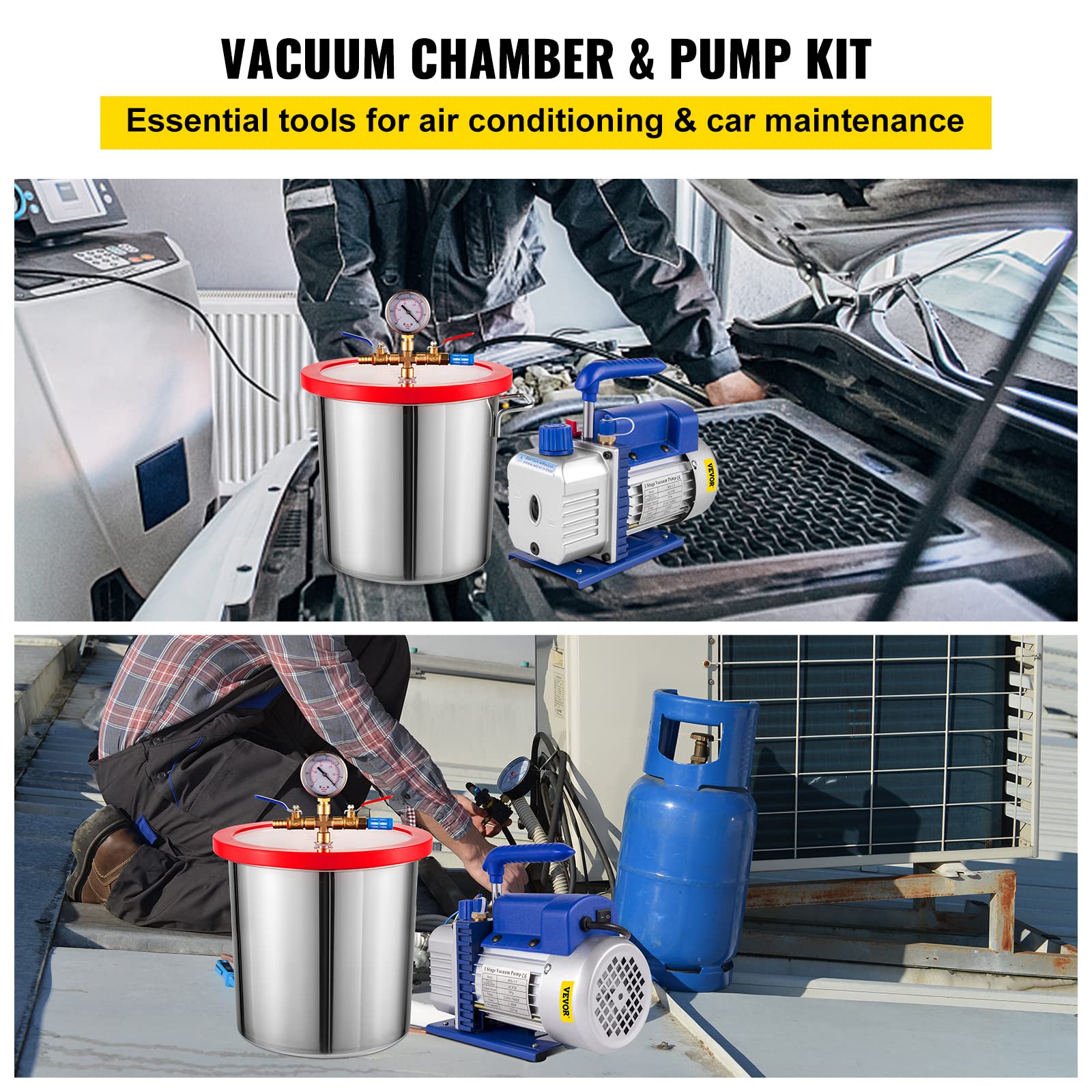 4CFM Vakuumpumpe, Vakuumgeräte Pumpe mit 3 Gallonen Vakuumkammer, Unterdruckpumpe und 12L Vakuumkammer