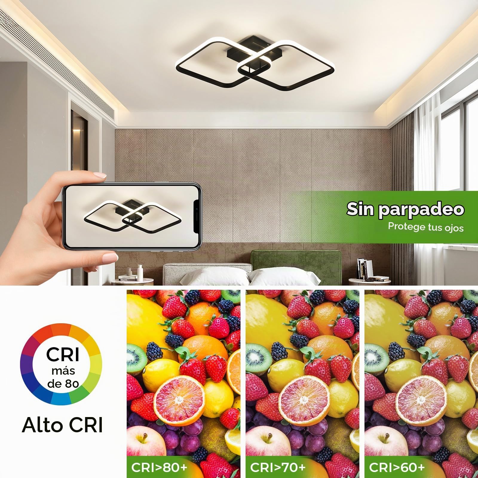 Osairous Lámpara de Techo Regulable, 50W Plafon LED Techo Salon Moderno 5625LM, Luz de Techo Cuadrado con Mando 3000K-6500K para Dormitorio Cocina Comedor Pasillo, 64CM
