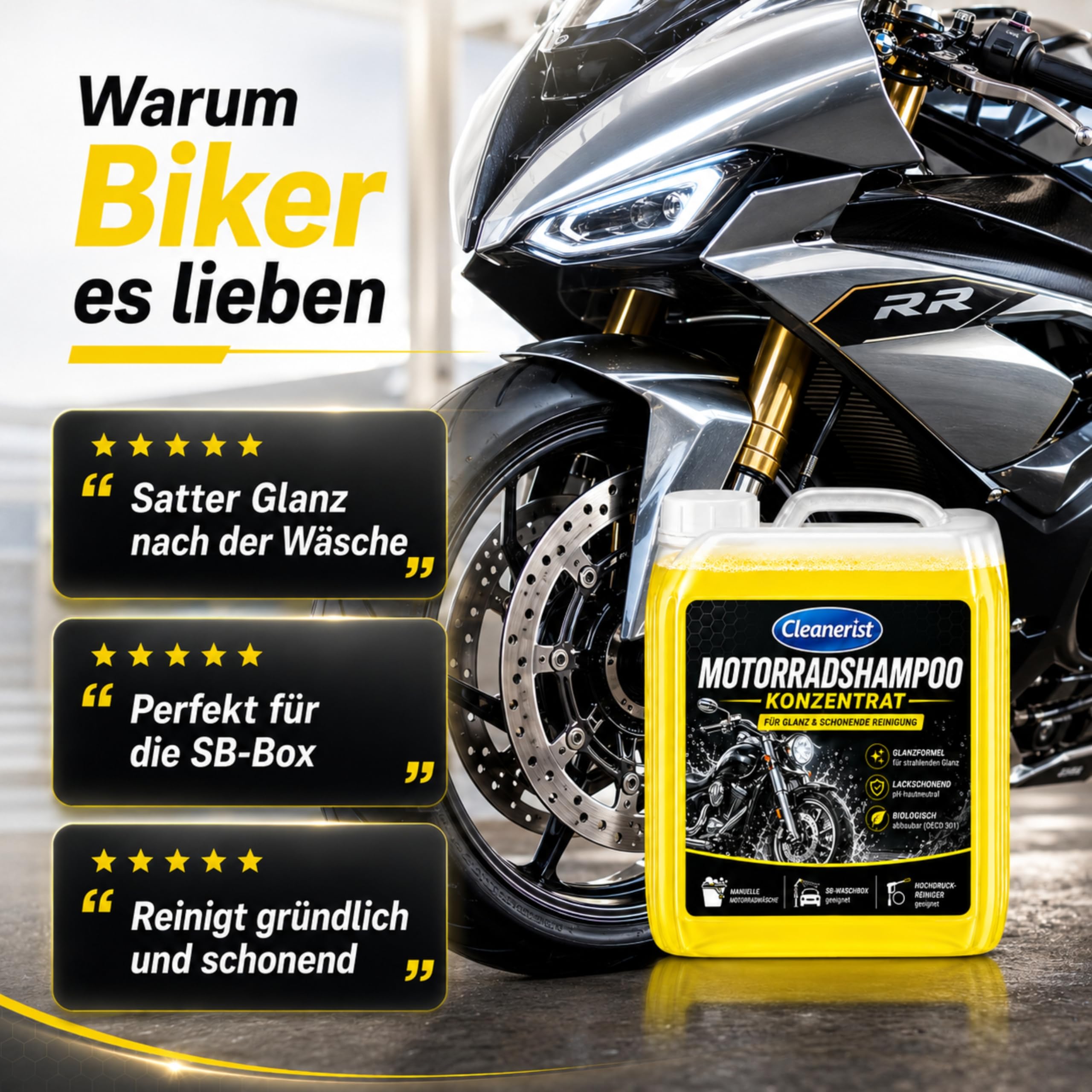 Nettoyant concentré pour moto/quad AP21 5 L | Shampooing pour moto Motocross