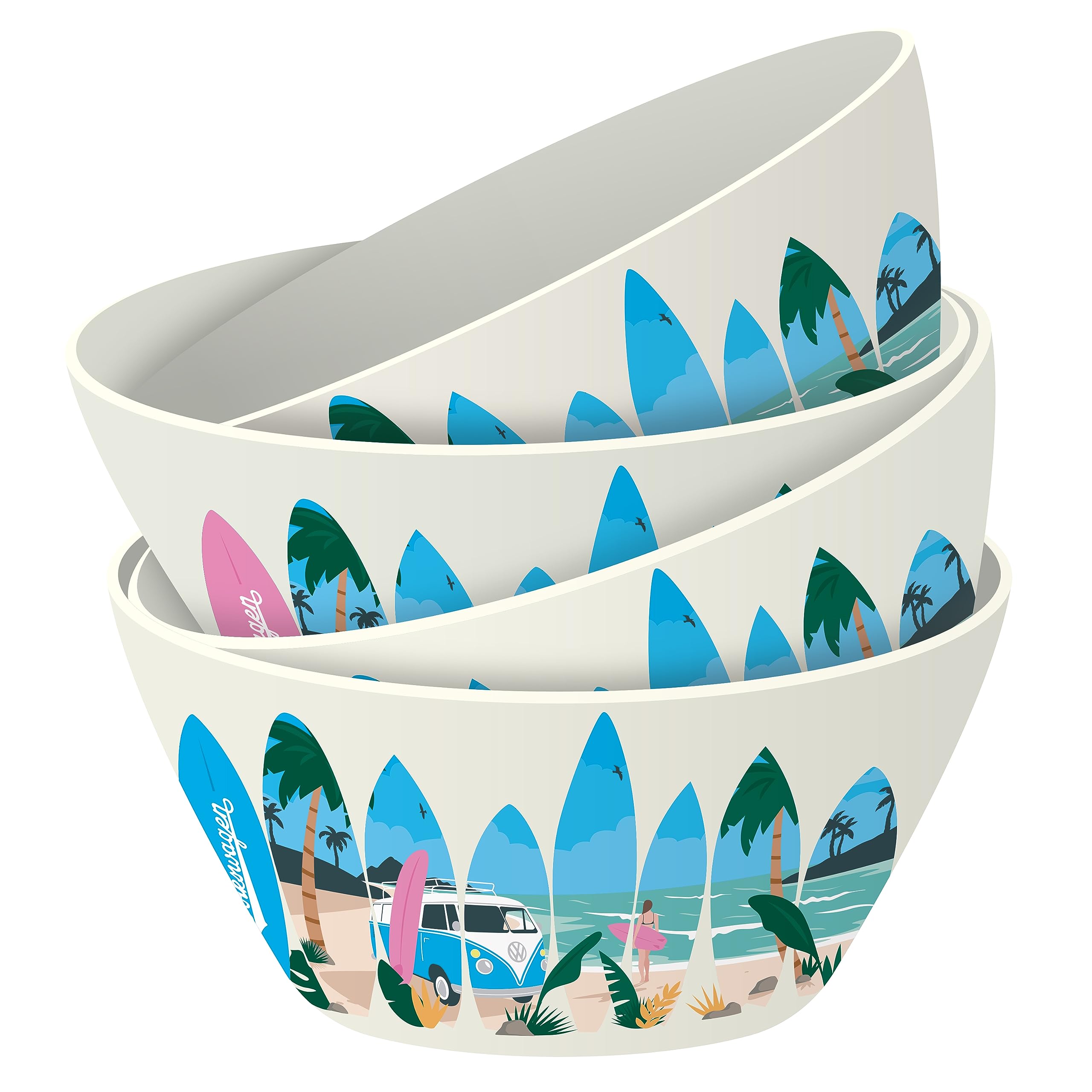 Puckator Multicolour Vw Volkswagen T1 Camper Bus Waves Are Calling 4Pc Reusable Picnic Bowls Out Of Recycled Plastic Bottles Serving Bowls Party Ramen Bowl Plastic Bowls For Parties Picnic Breakfast Bowls