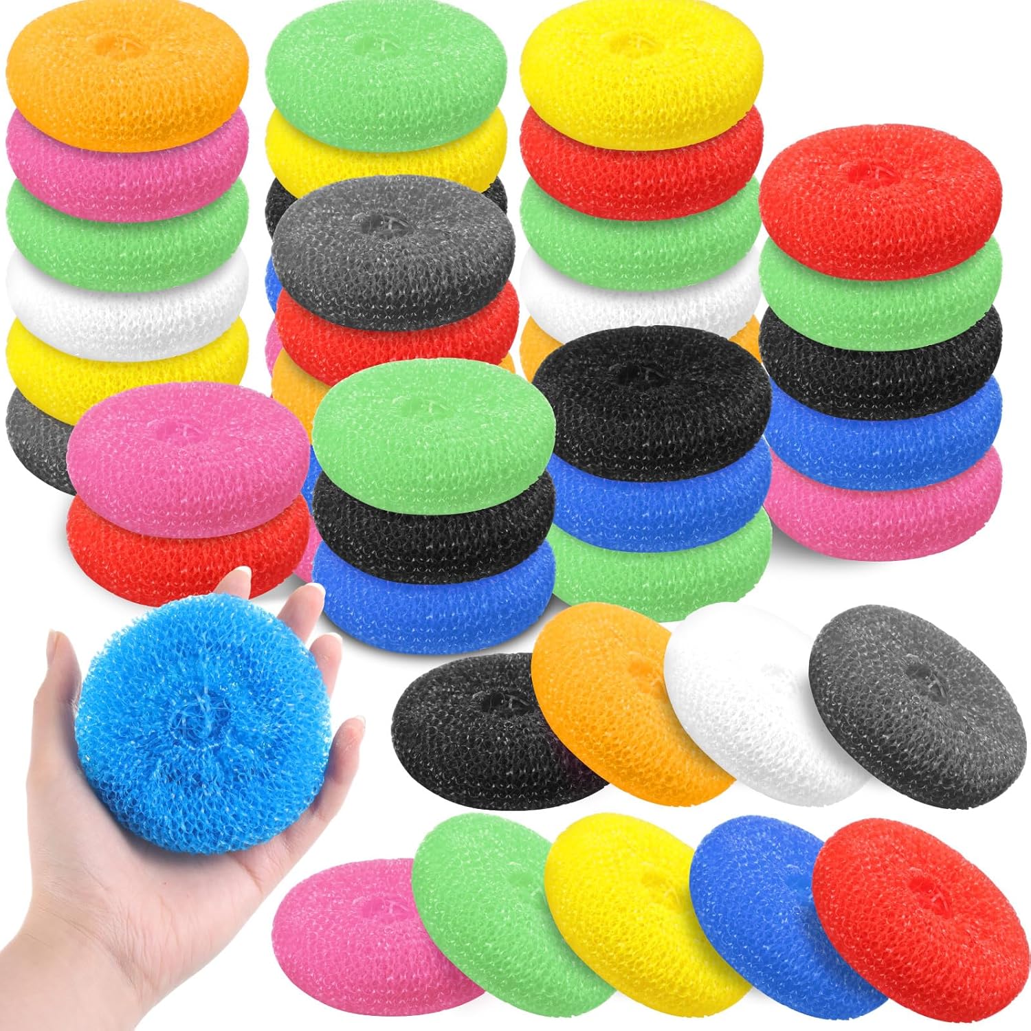 Honeydak 200 Pcs 3.15 Inch Plastic Dish Scrubbers for Dishes Pot Round Scrubber Scouring Pad Non-Scratch Polypropylene Cleaning Balls for Dishes, Pots, Aquarium Crafts, 9 Assorted Colors