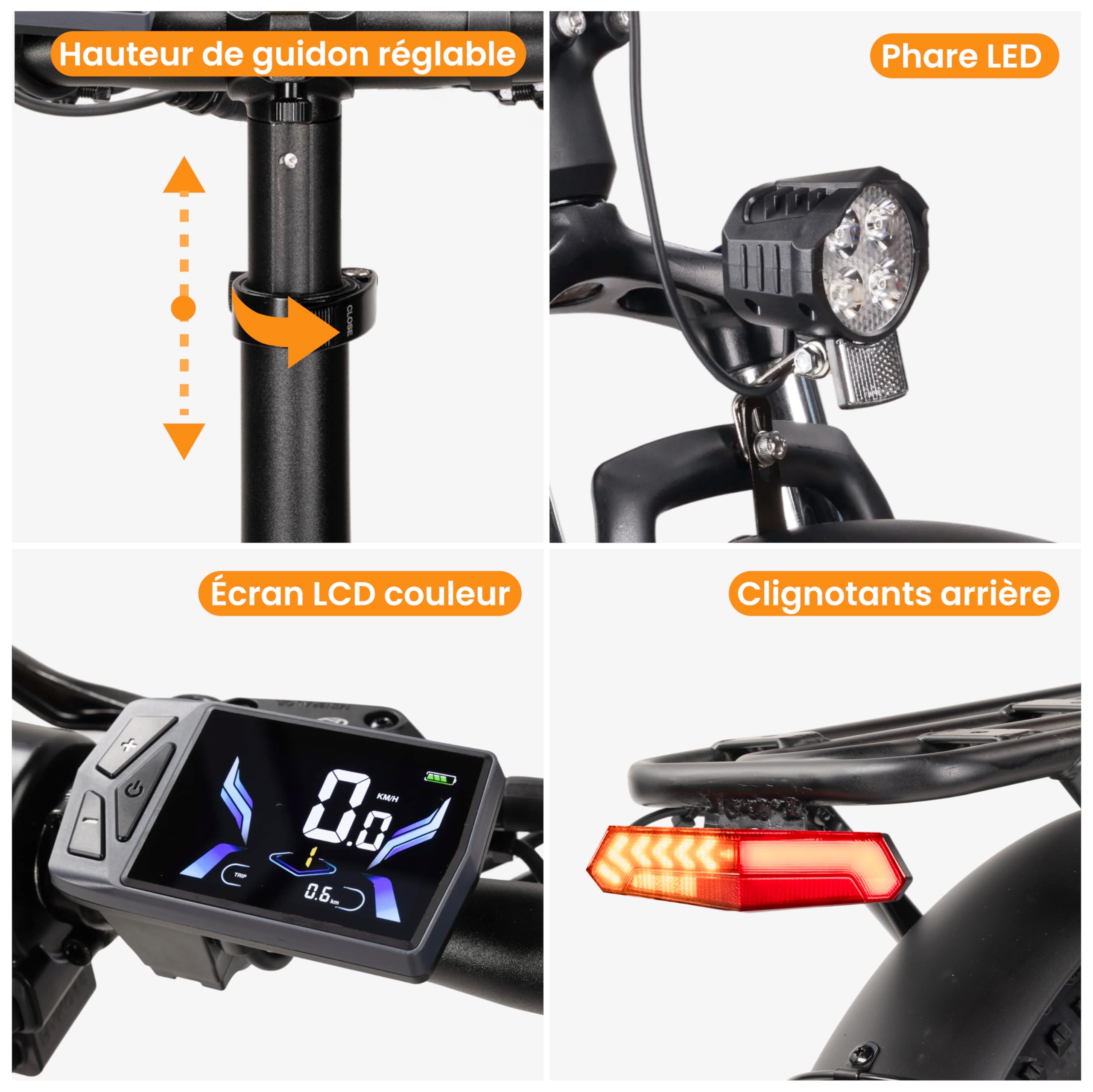 C20 E Bike Vélo pliant 20 x 3,0 avec freins hydrauliques, batterie 48 V 15,6 Ah jusqu'à 120 km, moteur 250 W 25 km/h, écran couleur LCD Shimano 7 vitesses Vélo électrique pour homme et femme