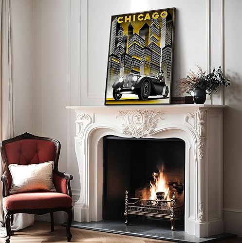 Miniatura 4 de Poster Master Póster de viaje vintage, impresión retro de Chicago, arte clásico de automóvil, arte de vida nocturna de ciudad, regalo para hombres,