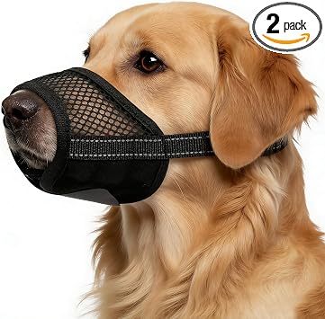 2 Pack Dog Muzzle, Soft Mesh Muzzles for Small Medium Large Dogs, Breathable Pet Muzzle Adjustable Dog Mouth Guard for Biting Chewing Grooming, Allow Drinking Panting, Black XL