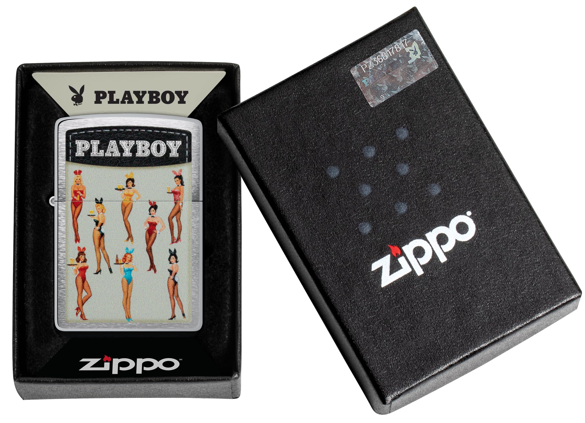 Zippo Sturmfeuerzeug - Playboy, Brushed Chrome, Color Image - Nachfüllbar - Wiederverwendbar - Windfestes Design - Geschenkbox - Made in USA
