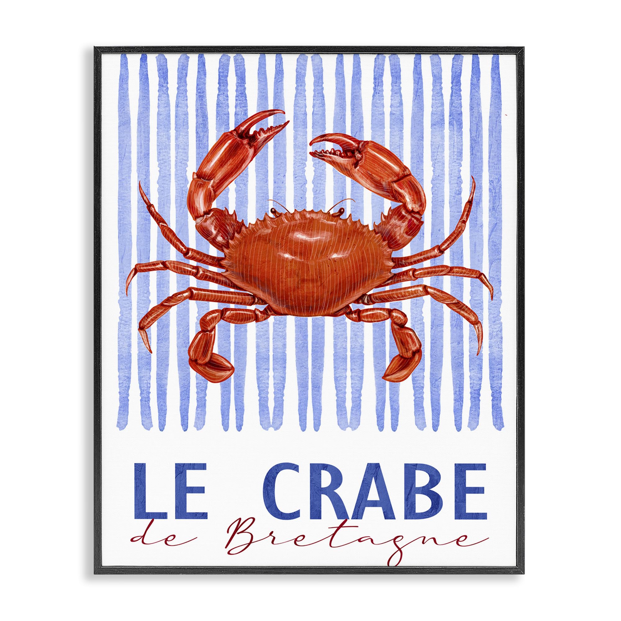 Stupell Industries Le Crabe Nautical Crab 'Le Crabe Nautical Stripes', Framed Giclee Art, Black, 24 X 30 Inches, Easy To Hang And Sturdy, Made In Usa, By Kim Allen