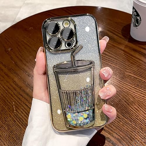 Miniatura 3 de Funda para teléfono con botella de jugo chapado en brillo 3D brillante compatible con iPhone 13 Pro Max, bonita funda de copa de arena movediza