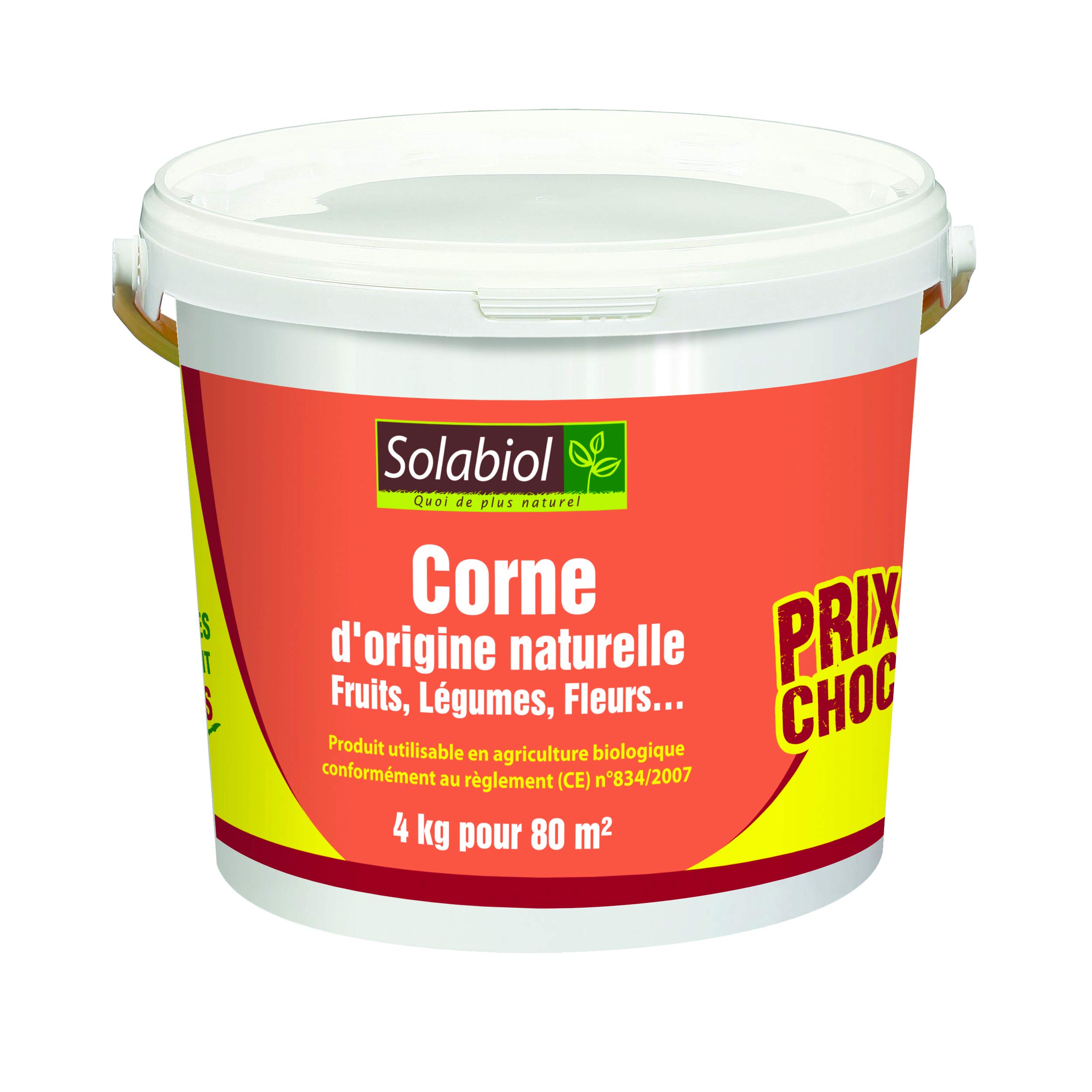 Solabiol SOCOR4 d'origine Naturelle 4 Kg Prix Choc | 100% Corne broyée, Puissant & ALGOFLASH NATURASOL Engrais Contenant de la Corne torréfiée et Sang Séché, Jusqu'à 100m², ACORNBIO3, Vert, 3 kg