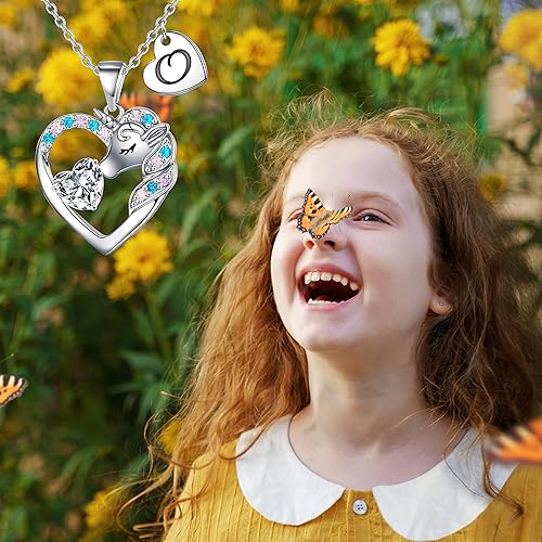 Miniatura 3 de Regalos de unicornios para niñas y niños, collar de corazón, collares de unicornio para niñas, collares con iniciales, joyería de unicornio, joyería