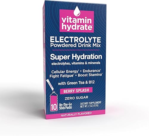 Vitamin Hydrate Mezcla de bebida en polvo con electrolitos, súper hidratación, aumenta la resistencia y combate la fatiga, repleta de electrolitos,
