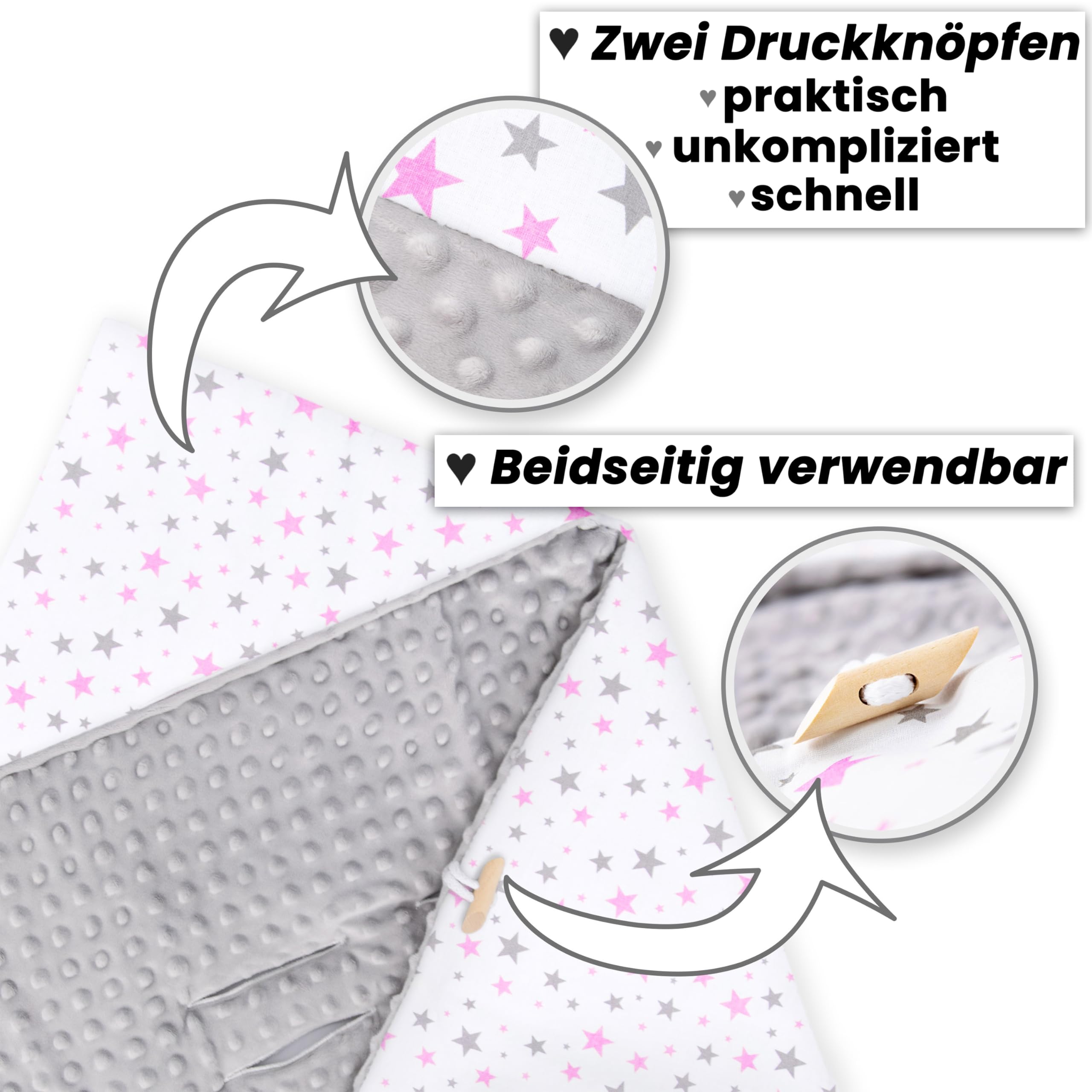 Amilian Einschlagdecke Babyschale - 90x90 cm - Baby Erstausstattung Neugeborene - für Komfort und Sicherheit Ihres Kindes für Buggy Kinderwagen oder Autositz - Sternchen Klein Rosa