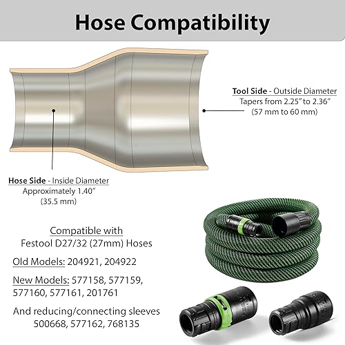 Miniatura 3 de Adaptador de manguera de 1.063 in para puertos de recolección de polvo de 2-12 pulgadas, compatible con mangueras Festool D2732 (1.063 in) y Bosch
