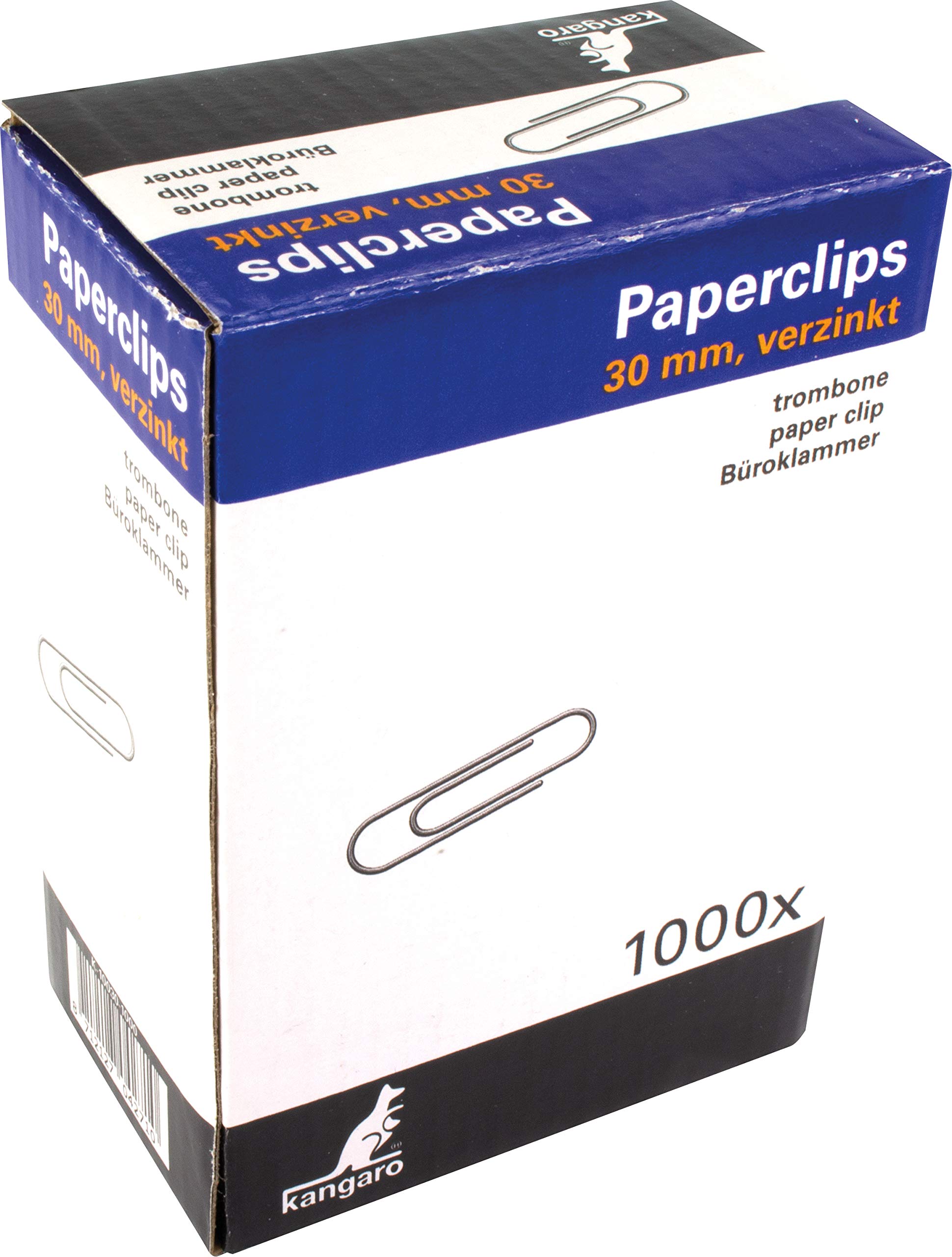 Paperclips Kangaro 30 mm Round Box of 1000 Zinc Plated