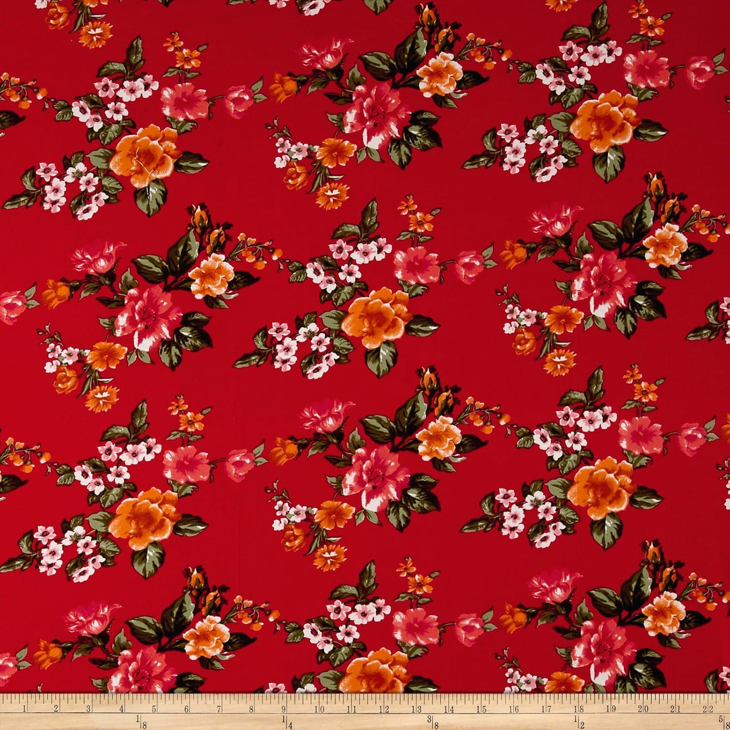 Fabric Red/Rust/Sage Double Brushed Printed Jersey Knit