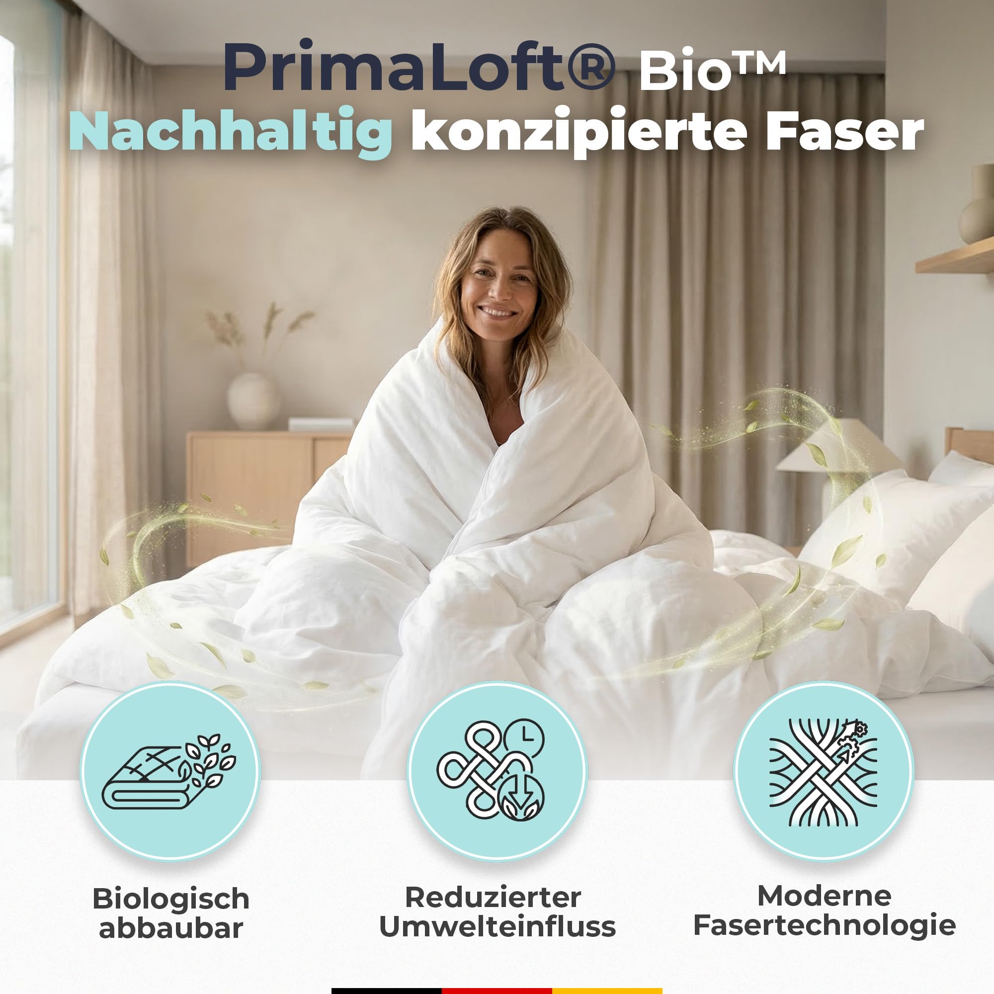 BEFA NATUR Bettdecke Ganzjahr 155x200 cm | Primaloft Bio® - Funktionelle Mikrofaserfüllung | vegane Daunenalternative | 790g Füllgewicht/Stück | Oeko-TEX 100 Klasse 1 | Made in Germany