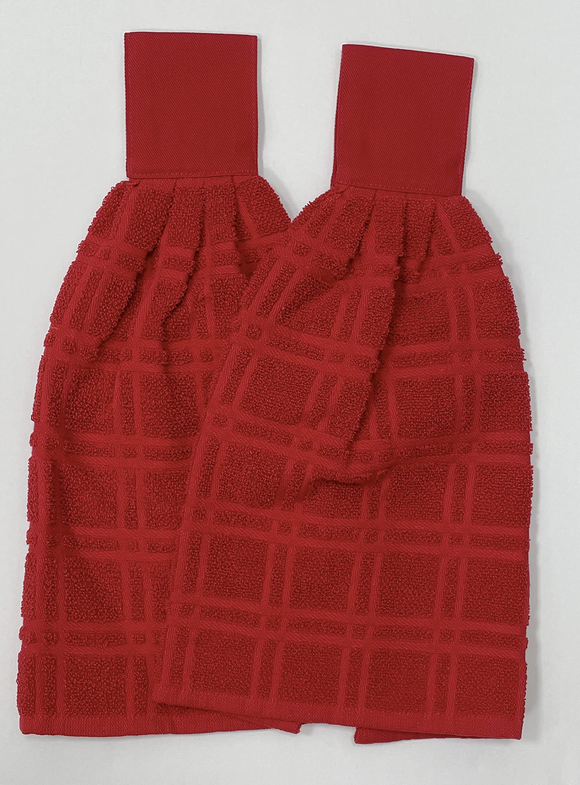 ZENVY Tie Latch Towels Set of 2 | Hanging Hand Towels Set with Hook & Loop Closure (Red) | Made in India