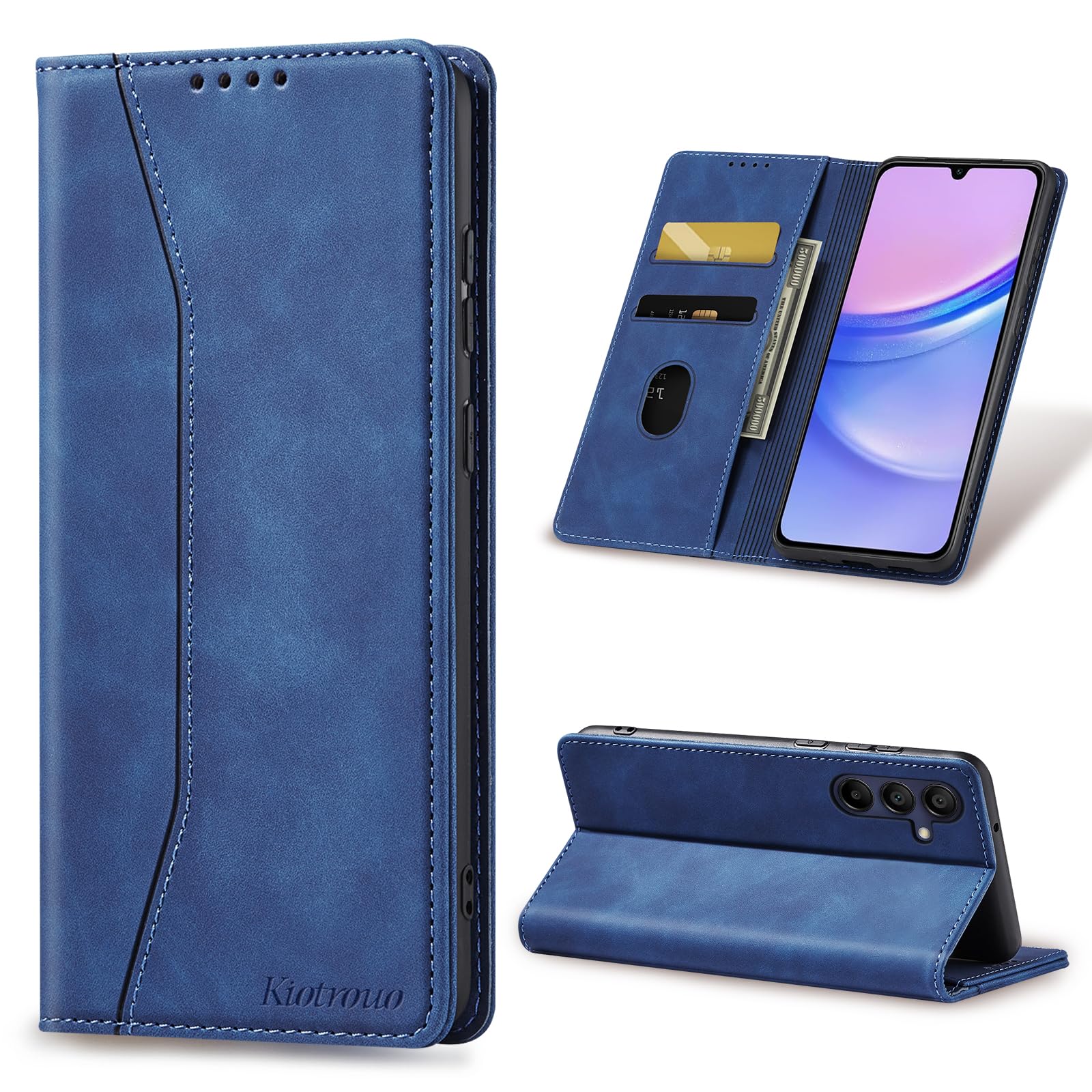 Case for Samsung Galaxy A15 5G/4G Leather Wallet Case with Card Holder, Kickstand, Magnetic Closure, PU Flip Shockproof Protective Phone Case Cover Compatible with Samsung A 15, Blue