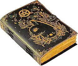 Caderno de feitiços em branco Livro das Sombras com estampa de gatinho bruxa com 200 páginas vintage de suprimentos de bruxaria, caderno wiccan feito à mão de papel Deckle Edge Grimório Diário de couro, caderno de desenho 17,78 x 12,7 cm