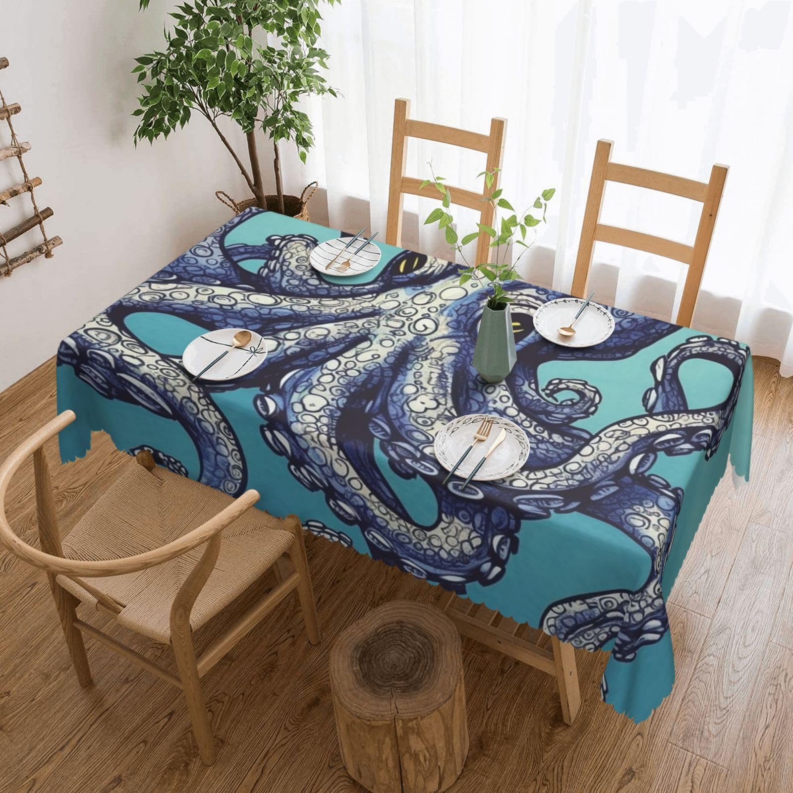 FodPand Octopus Design Tablecloths for Rectangle Tables 54 x 72 Inch - Reusable Washable Dining Table Clothes - Stain and Wrinkle Resistant Decorative Fabric Table Cover for Wedding